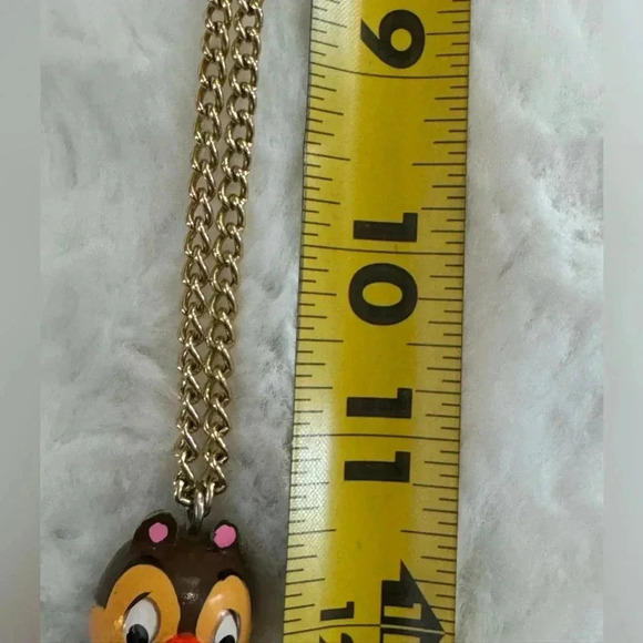 Vintage Wooden Chip N Dale Chipmunk Disney Pendant Gold Chain Necklace Unisex - Picture 8 of 9